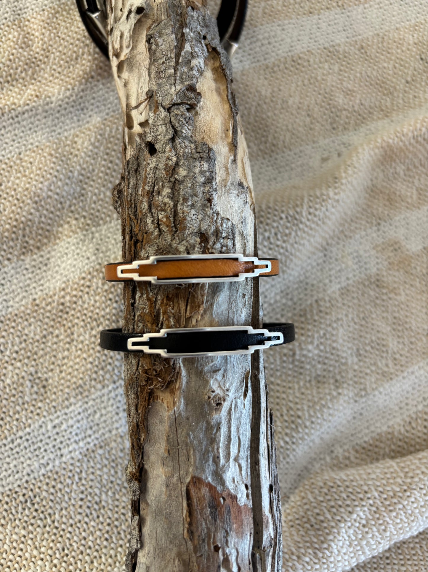 women's leather bracelet with geometric silver slider