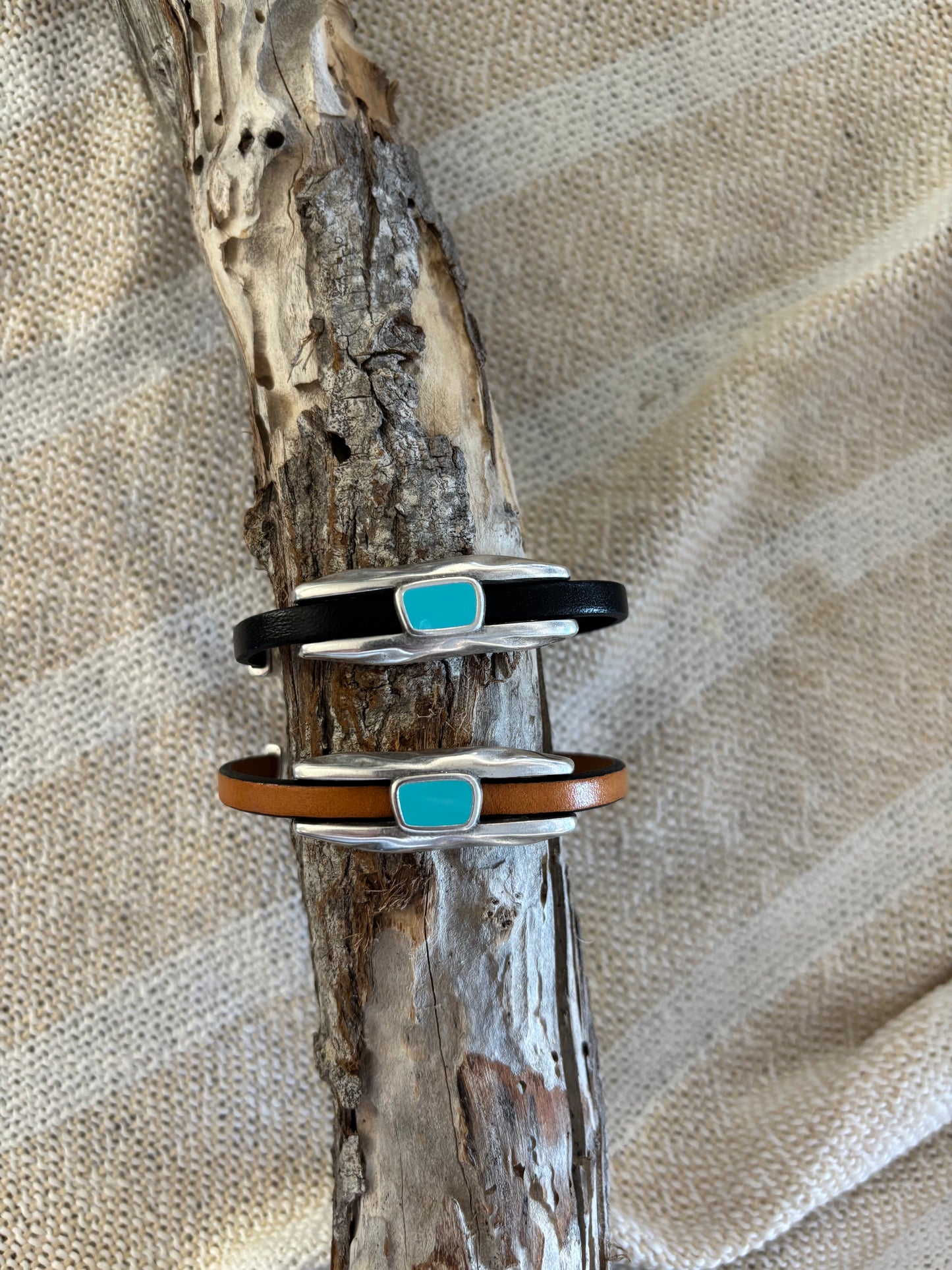 women's leather bracelet with turquoise epoxy slider