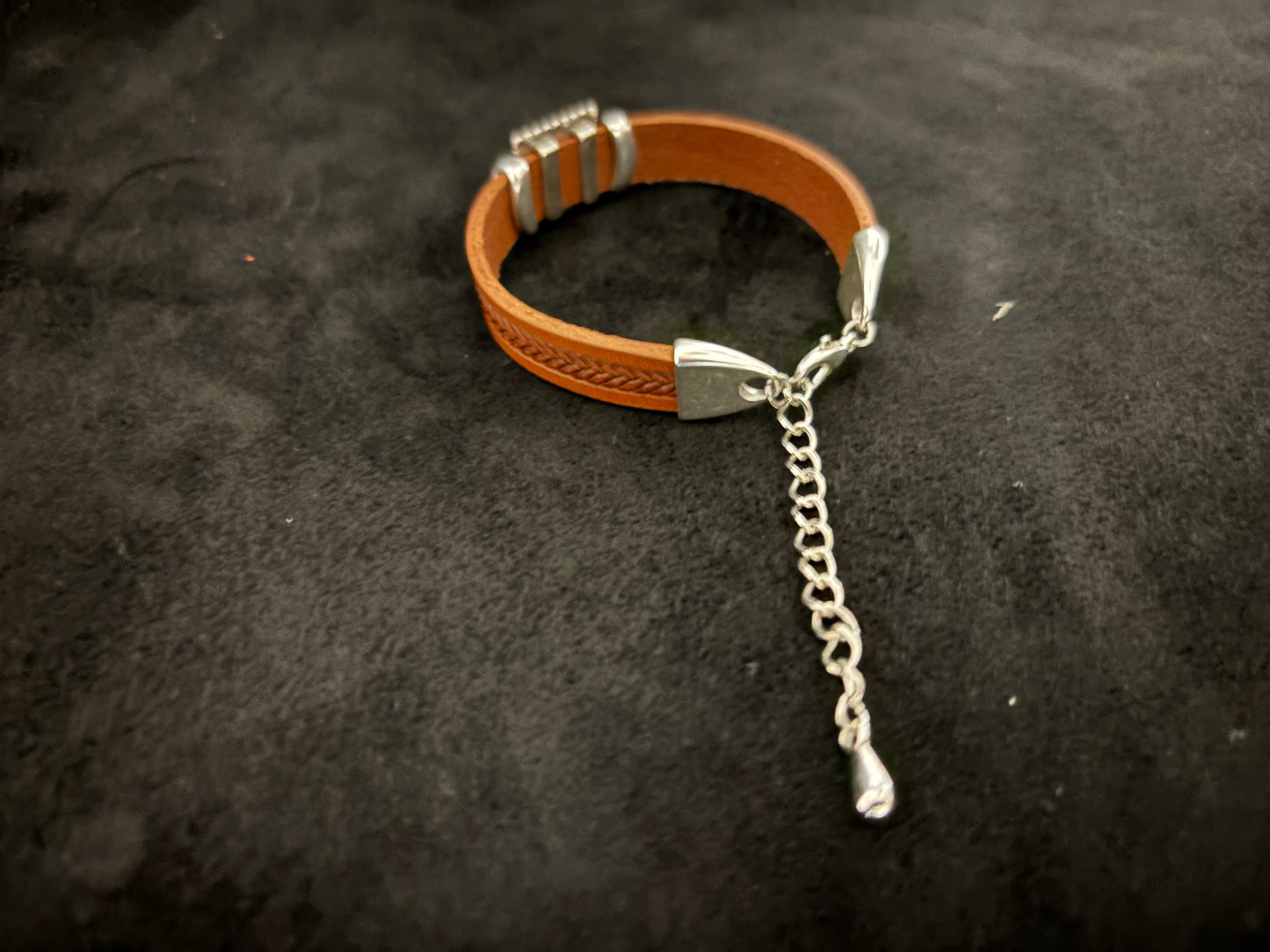 women's leather bracelet with silver and white slider