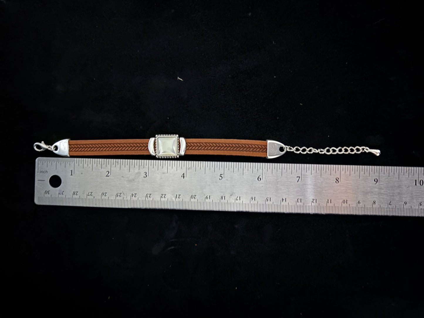 women's leather bracelet with silver and white slider