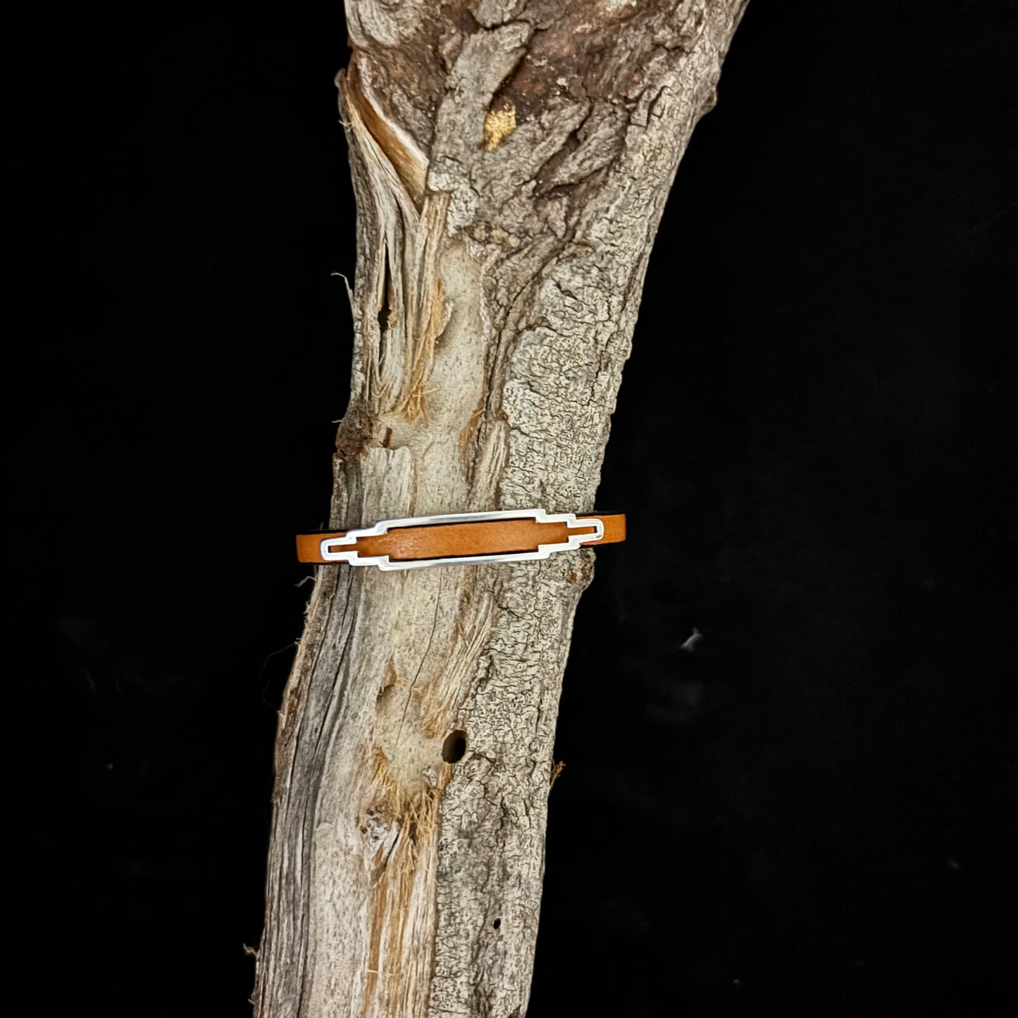 women's leather bracelet with geometric silver slider