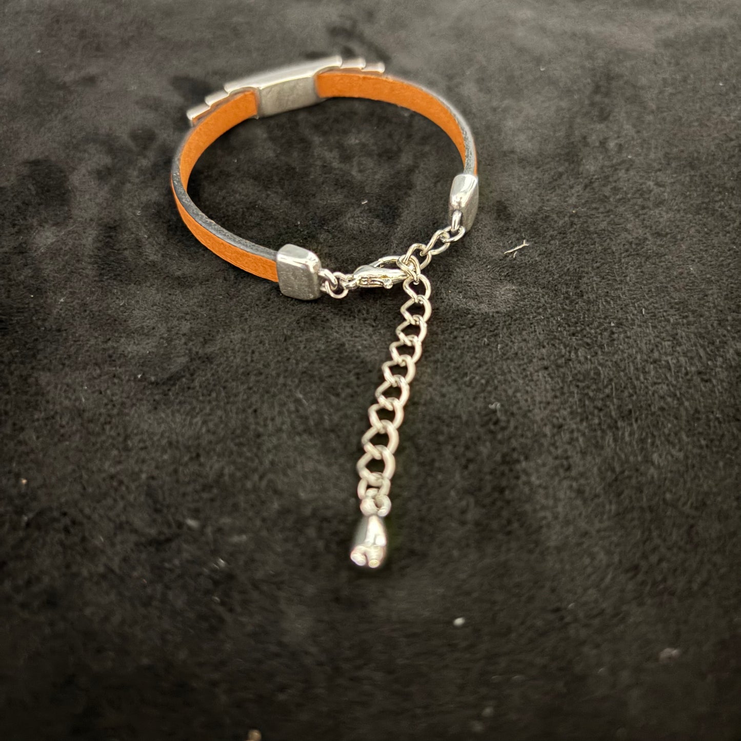 women's leather bracelet with geometric silver slider