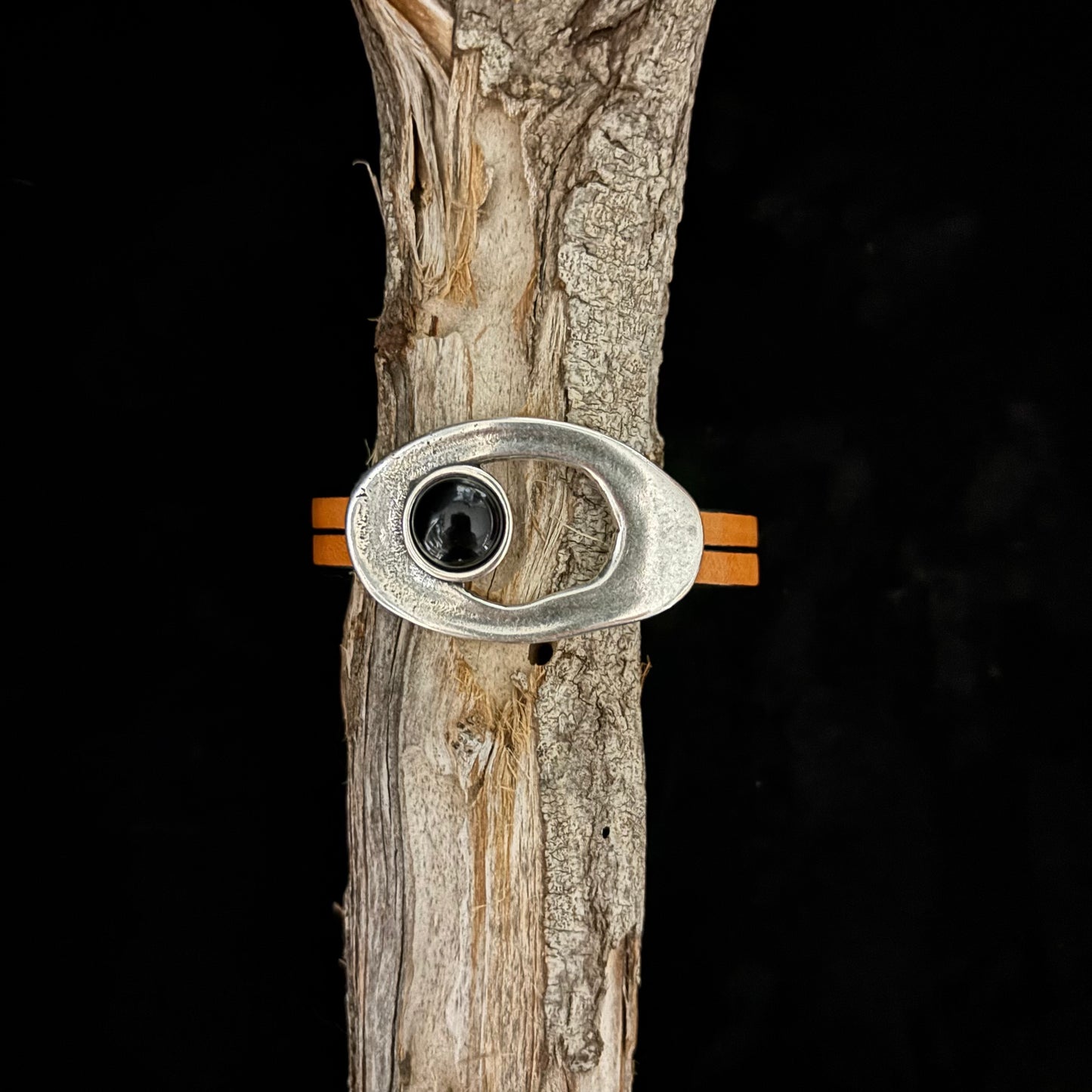 women's leather bracelet with onyx on antique silver