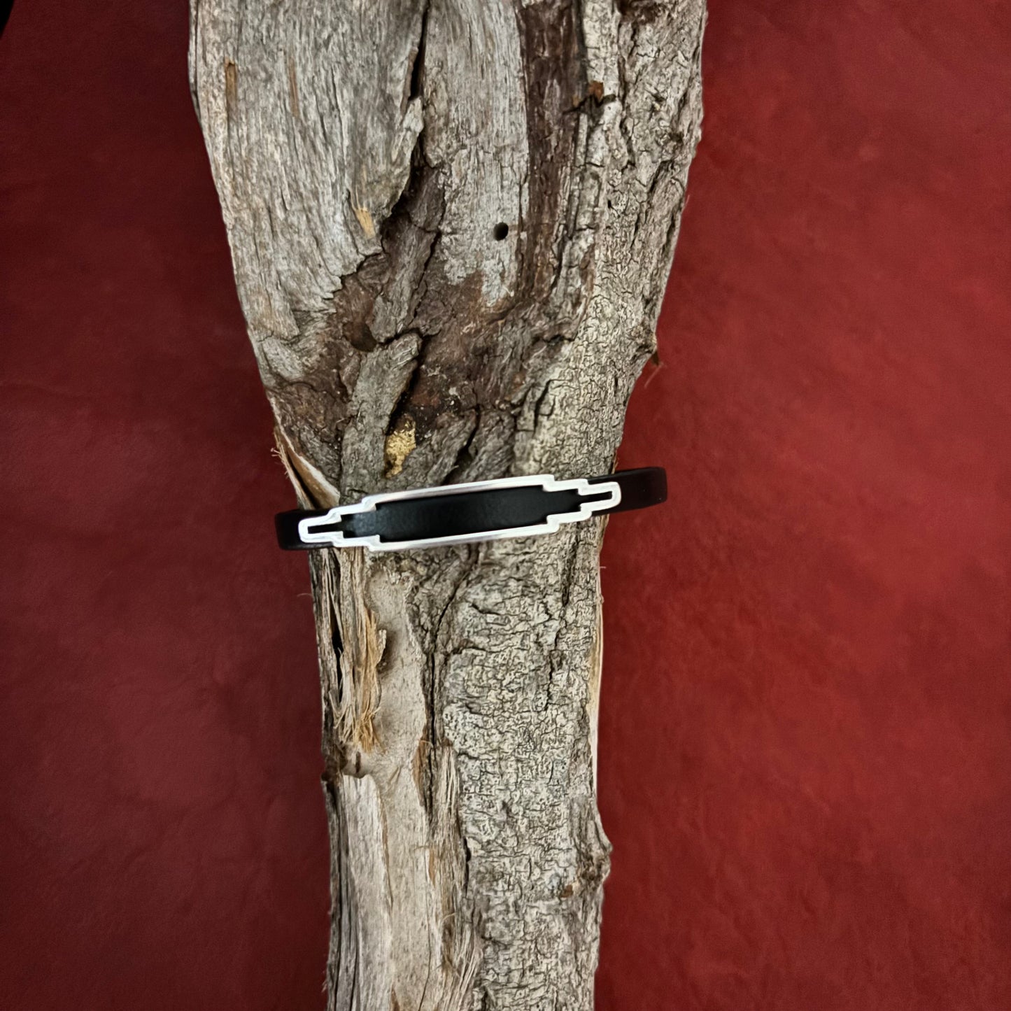 women's leather bracelet with geometric silver slider